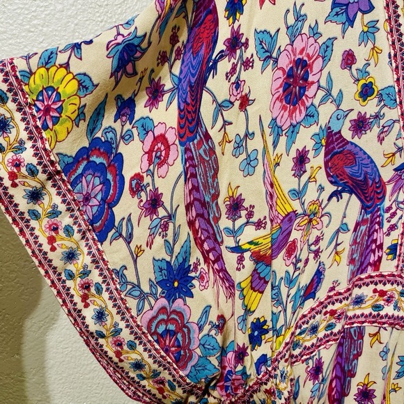 Fashion Fuse Maxi Dress Empire Waist Blue &Purple Peacock Print Boho Whimsy Sz S - Picture 4 of 13